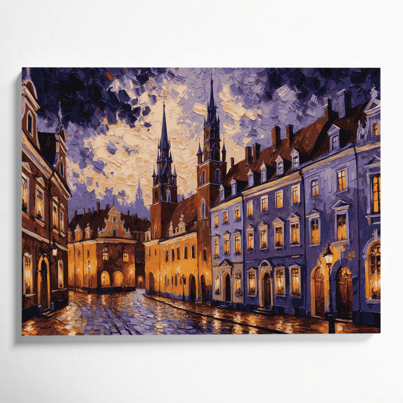 Art urbain sur toile brun, "Villes de Pologne", H 11 po x l 14 po