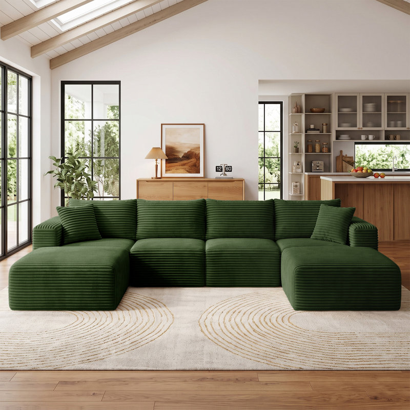 Canapé d'angle modulaire en forme de U de 137 pouces, canapé Cloud en velours côtelé compressé 6 pièces avec modules amovibles, assise profonde, aucun assemblage requis