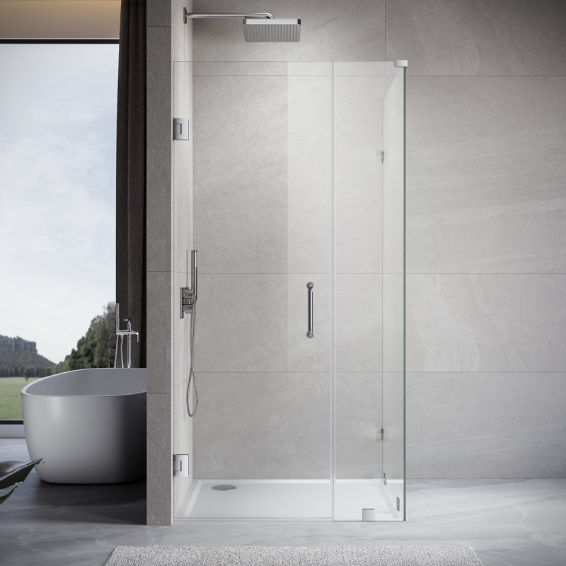 UKH07 59-1/8 to 60 in. W X 37 in. D X 80 in. H Frameless Hinged Shower Door in Chrome with EnduroShield 3/8 in. Clear Glass with 28 in. Door Panel