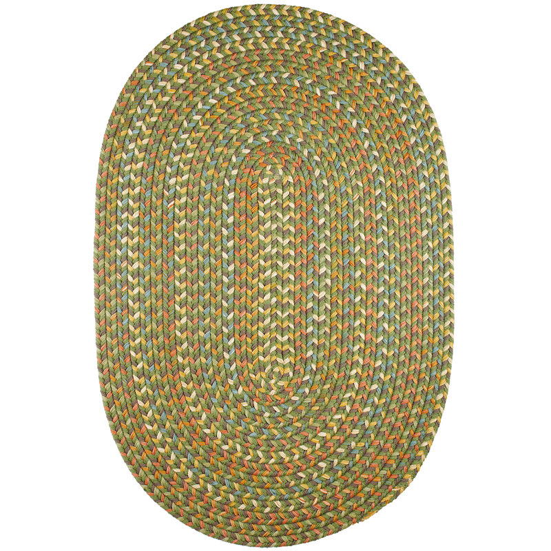 Tapis intérieur / extérieur vert tressé à la main Jopling, Ovale 10 pi x 13 pi