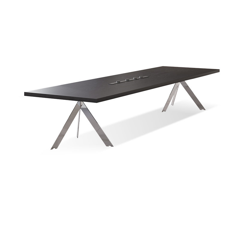 Table de conférence noire + argent massif en bois massif + acier inoxydable, H 29,53 po x L 78,74 po x l 35,43 po