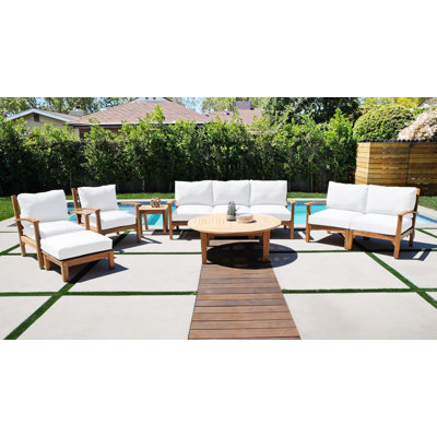 Ensemble de conversation en teck avec coussins Sunbrella 7 pièces Huntington