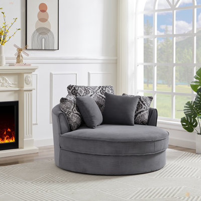 Fauteuil demi-tonneau pivotant avec 5 coussins amovibles et pivotant sur 360 degrés pour le salon, la chambre à coucher et l'hôtel
