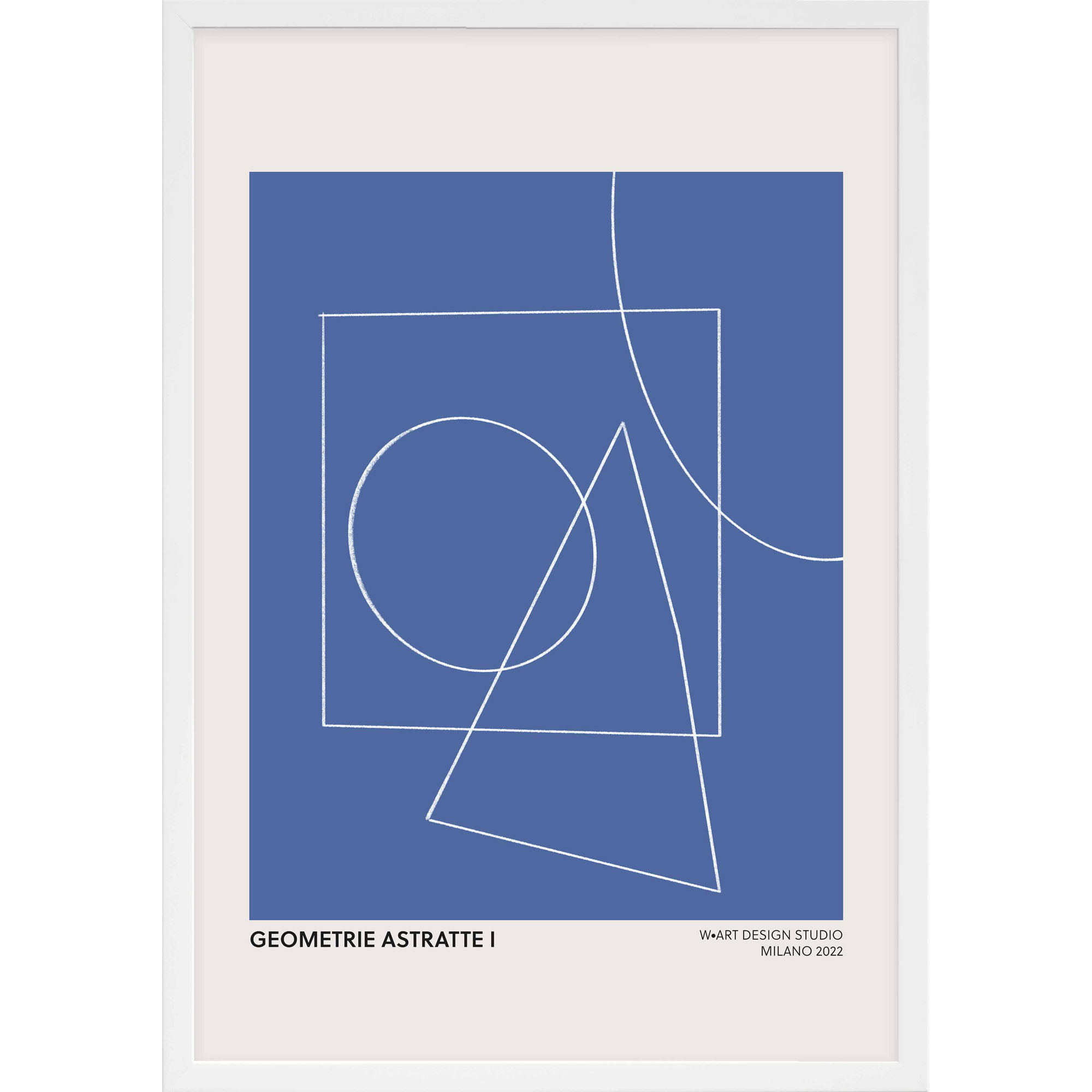 Geometric Abstraction In Blue by Romina Gadler, White, 25" H x 17.5" W x 1.25"D