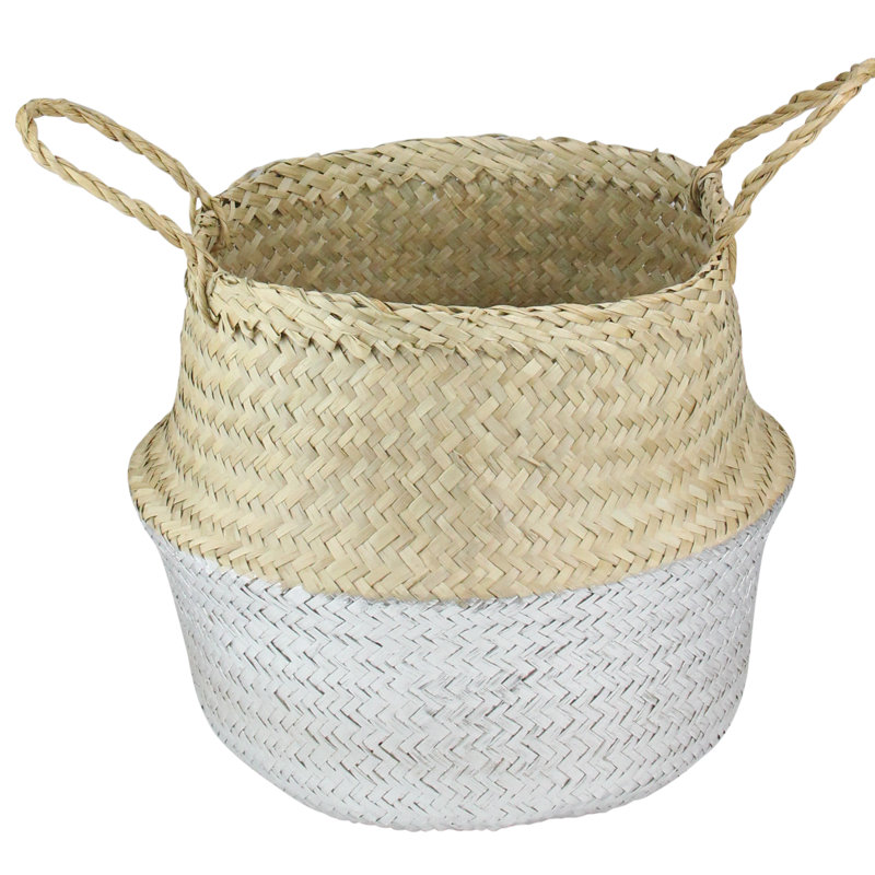 Belly Wicker Basket with Handles, 13" H x 11" W x 11" D, Silver