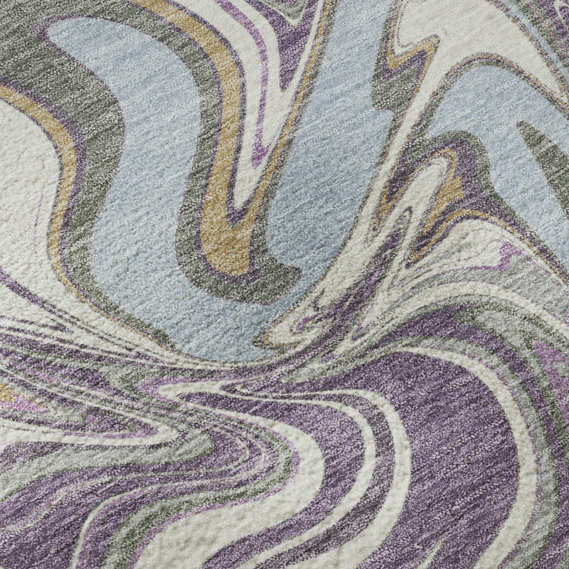 Premium Machine Washable Mayfield AMF2395 Abstract Rug, 2'3" x 7'6" Runner, Purple