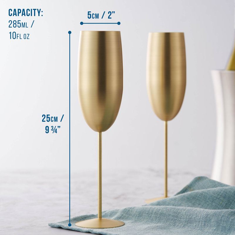 Haylia 285ml Stainless Steel Flute Set, Gold