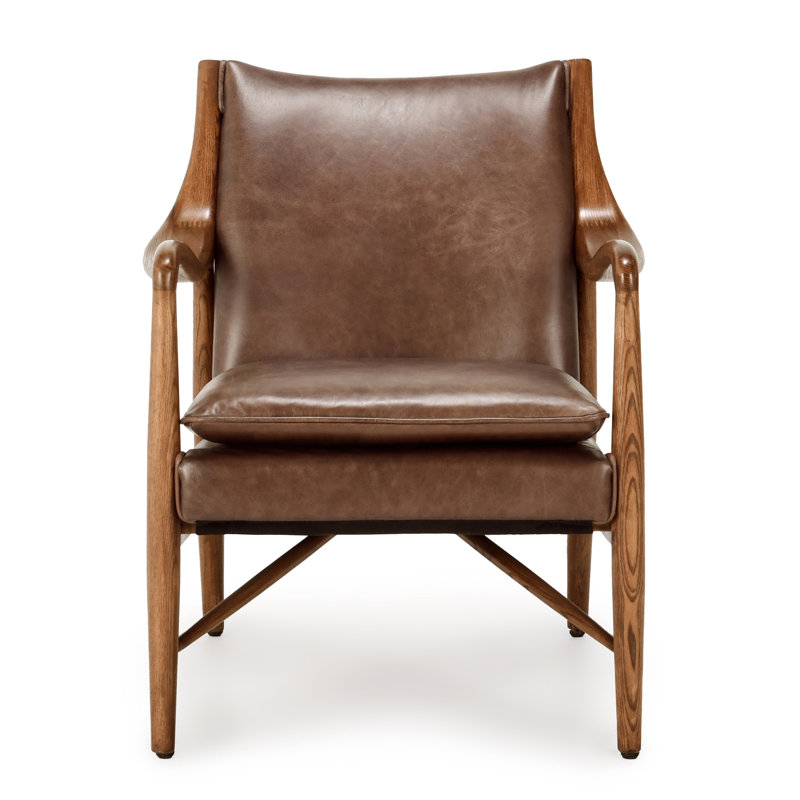 Kareem Club Chair Brown, Brown Genuine Leather