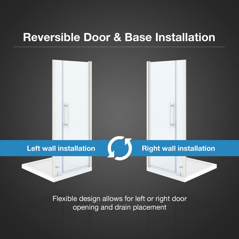 OVE Decors Pasadena 36 In. W X 36 In. D X 74 3/4 In. H Alcove Frameless Pivot Shower Door Kit  With Base Pan, 2025