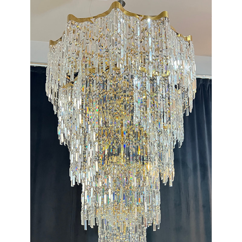 Lustre européen en cristal doré multi-couches