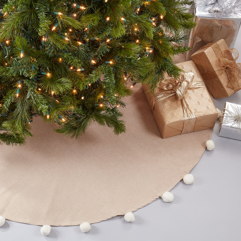 Pom Pom Collection Cotton Tree Skirt, Natural, 53" x 53"