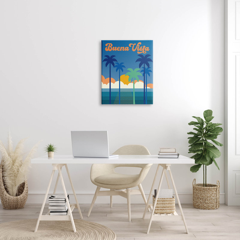 Buena Vista Tropical Palms Scene Blue and Orange Canvas Art
