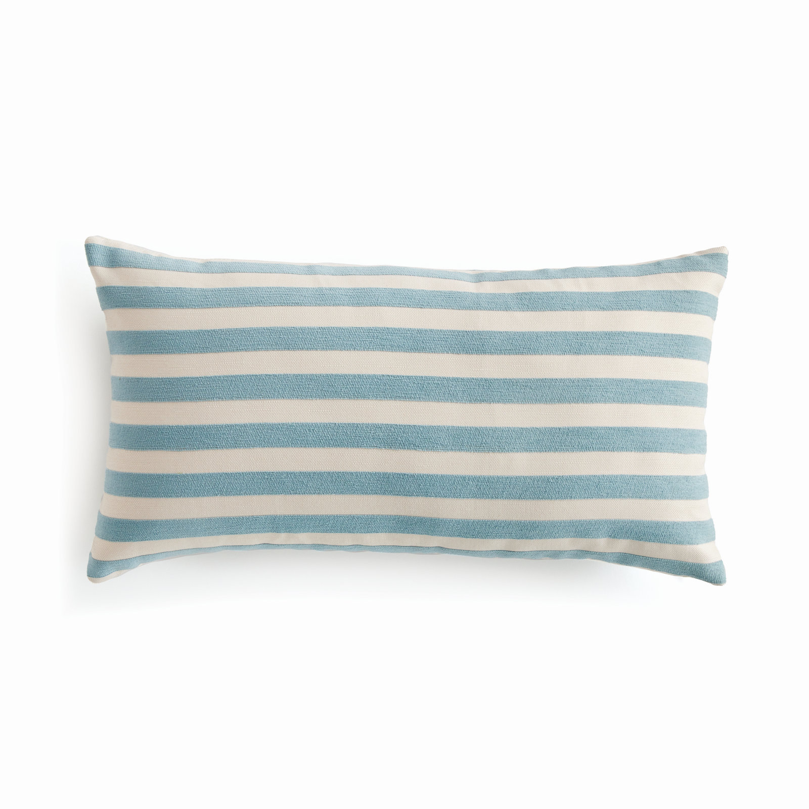 Striped Indoor/Outdoor Reversible Throw Pillow, Rectangular 12"H x 22"W, Blue/Ecru