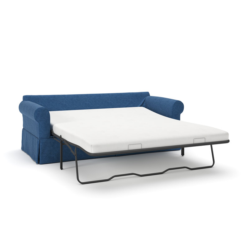 Amari 84" Rolled Arm Slipcovered Sleeper Sofa with Reversible Cushions, Classic Indigo Denim