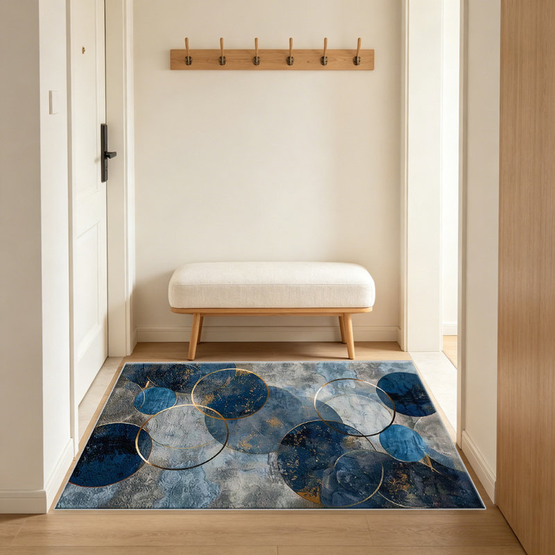 Blue & Gold Circular Abstract carpet-easy to clean, machine-washable, soft and comfortable; suitable for door mats, kitchens, living rooms, bedrooms, corridors, and laundry areas. Easy to clean, durable carpet for home decoration.