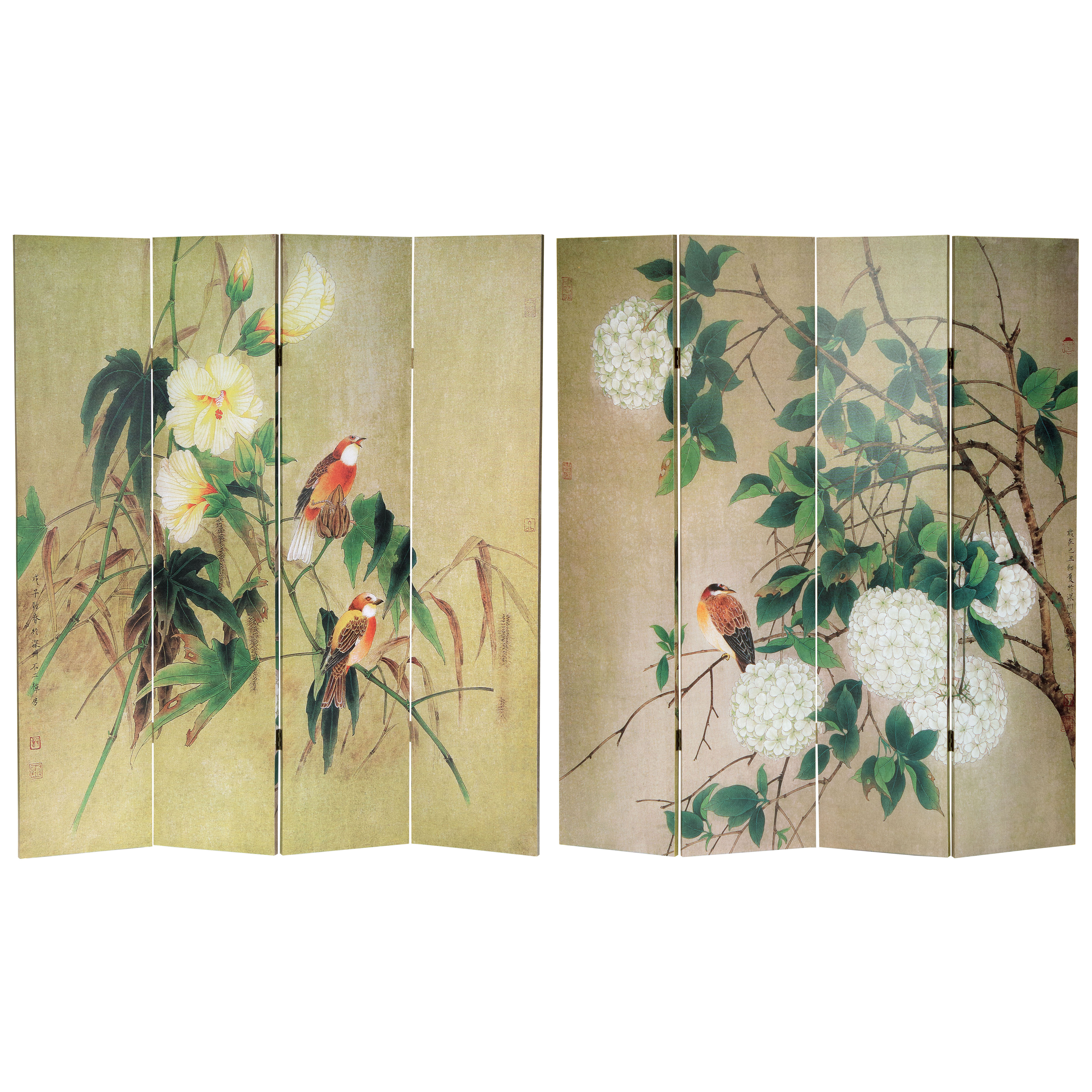 Oriental Furniture 6 Ft. Tall Double Sided Birds In The Trees Canvas