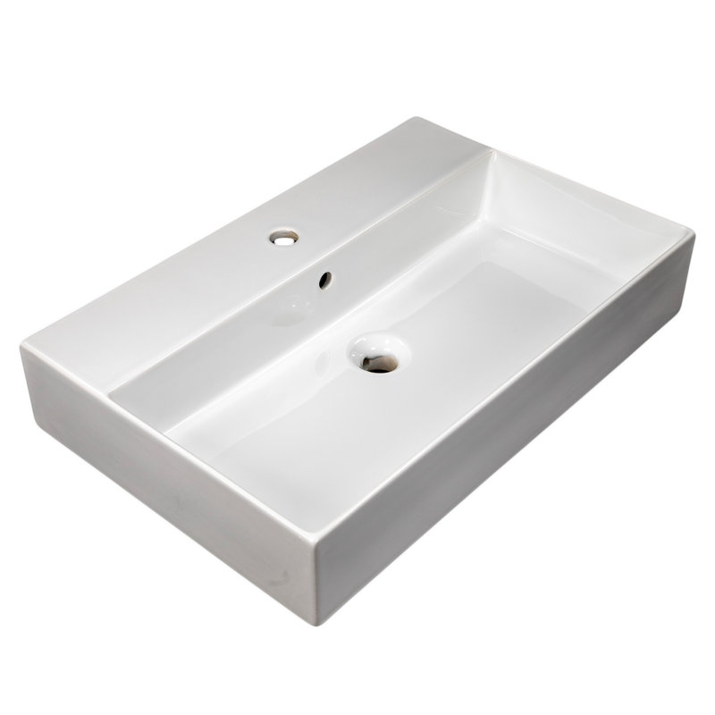 Nantucket Sinks Newport 28'' White Fireclay Rectangular Wall Mount Bathroom Sink with Overflow