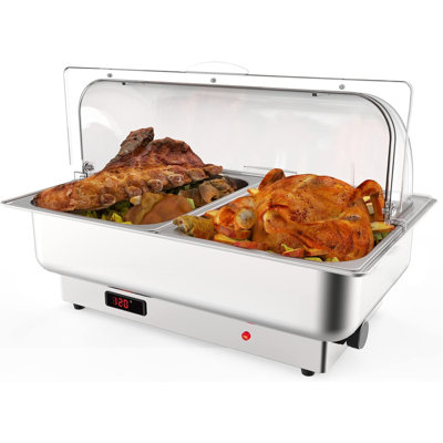 Ensemble de chauffe-plat électrique en acier inoxydable 9 pte avec contrôle de la température, chauffe-plat et réchauds