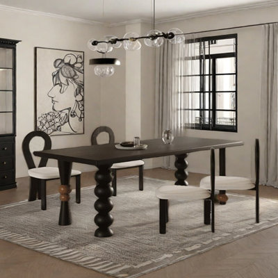 Black unique solid wood ash dining table set