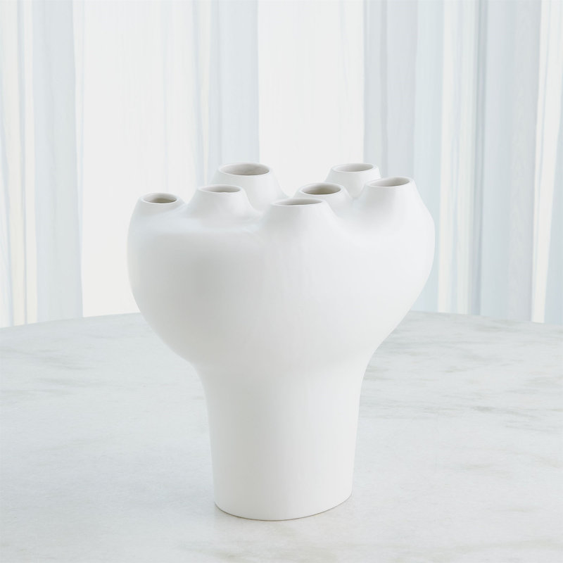 Geyser Handmade Earthenware Table Vase, White