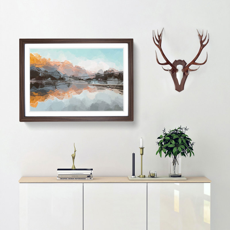 Mountain Reflection in Italy in Abstract - Picture Frame Graphic Art Print, 62cm H x 87cm W x 2cm D, Walnut Framed