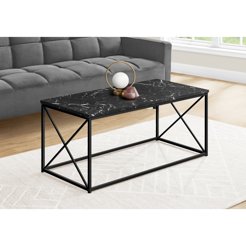 Table basse moderne avec stratifié noir et base en métal robuste pour la maison rectangulaire d'apparence en marbre