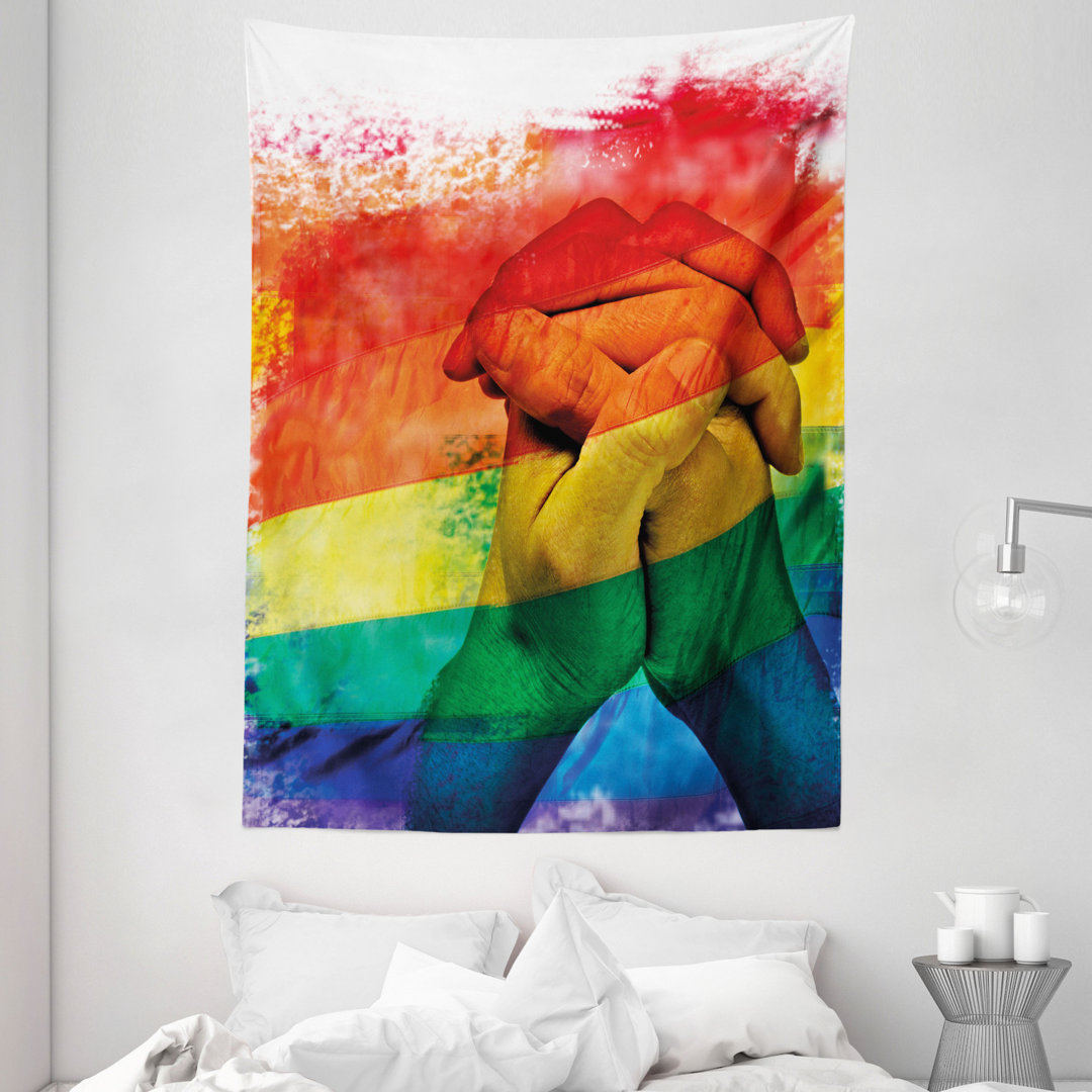 Tapisserie HÃ¤nde von jungen MÃ¤nnern zusammen auf abstrakte LGBT-Parade Flagge Liebe gewinnt Homosexuell Partner