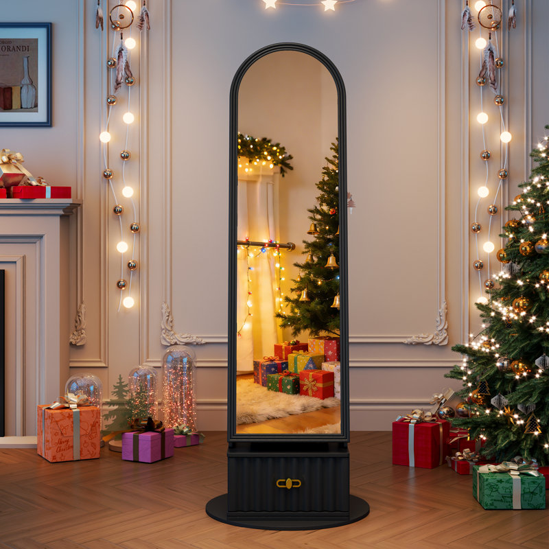 360° Swivel Arched Mirror Jewellery Cabinet, Black