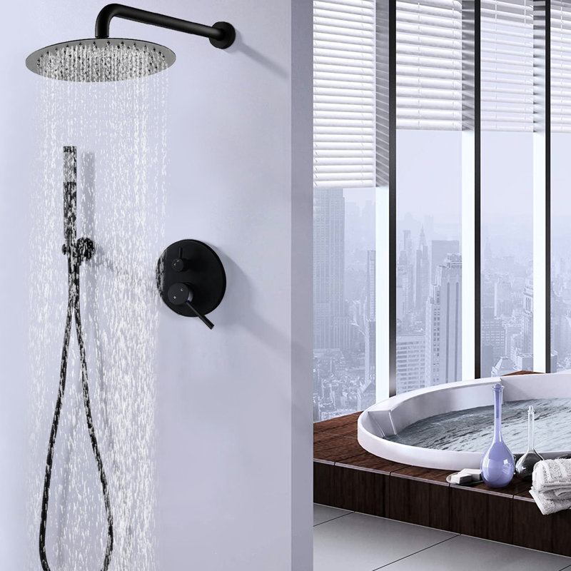 Pomme de douche noire matte de 10 po avec pluie et douchette en laiton pour une expérience de bain relaxante