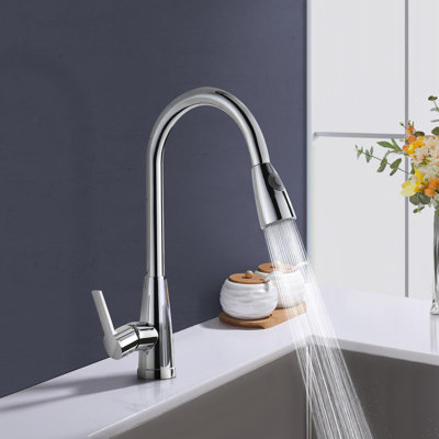Topcraft Stainless Steel Single Handle Pull-Down Sprayer Kitchen Sink Faucet with 360° Swivel Spout