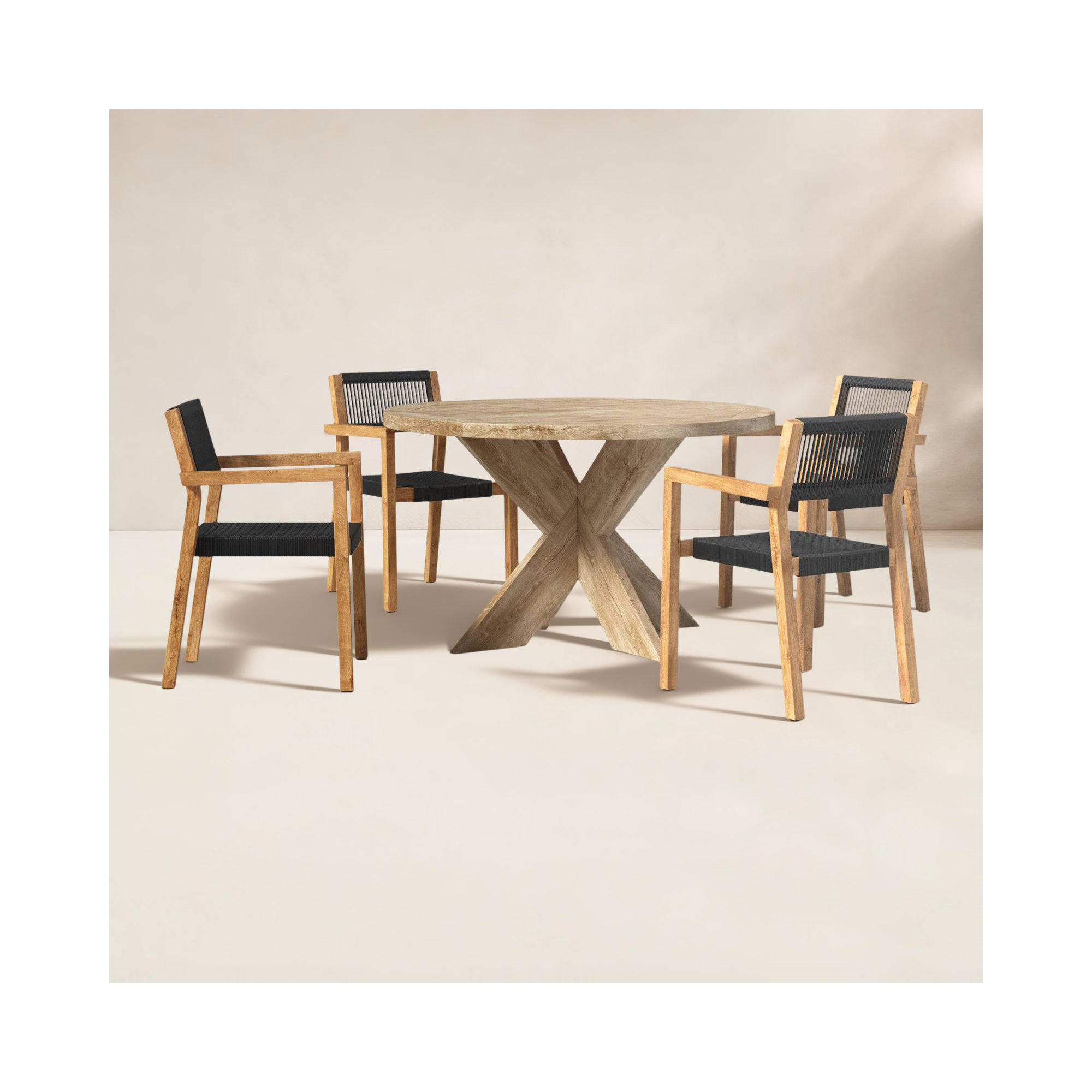 Morones Round Reclaimed Teak 4 Person Indoor Outdoor Dining Set