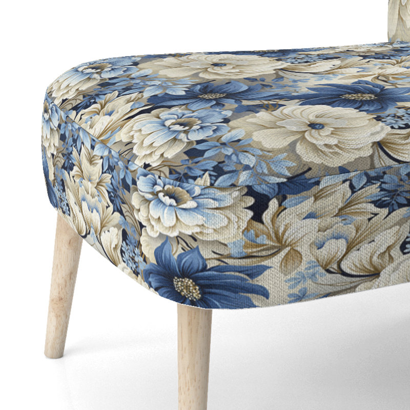 Chaise d'appoint rembourrée Coastal Blues White Flowers Blooms - Cottage
