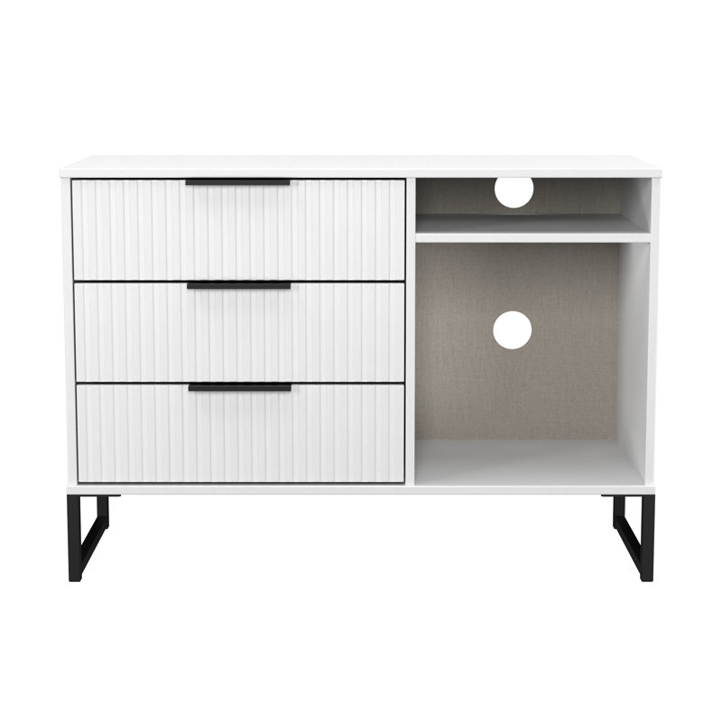 Fluted 3 Drawer TV Unit, White