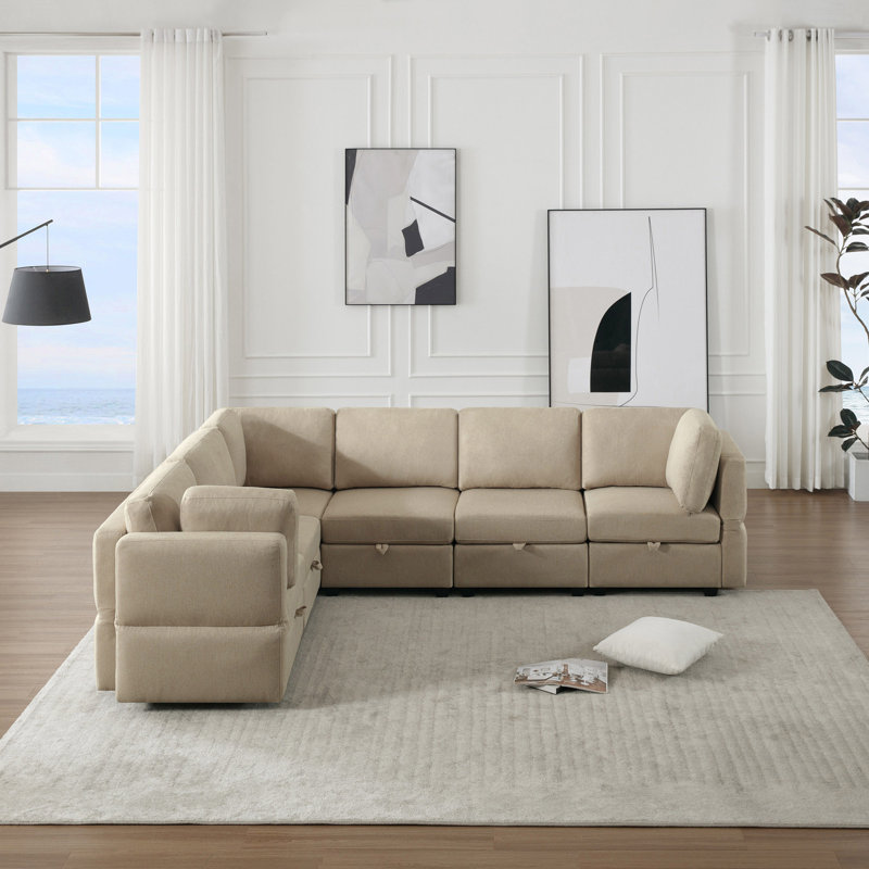 Canapé d'angle modulaire en L modulaire, Polyester beige
