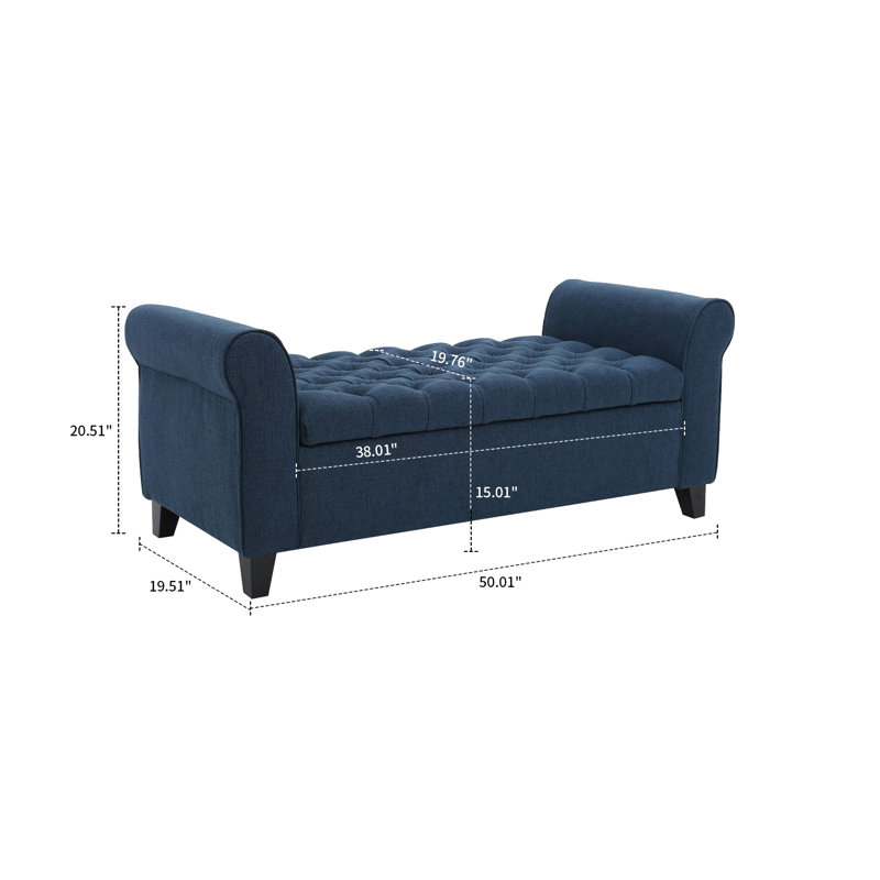 Bridgemon Fabric Upholstered Storage Bench, Navy Blue