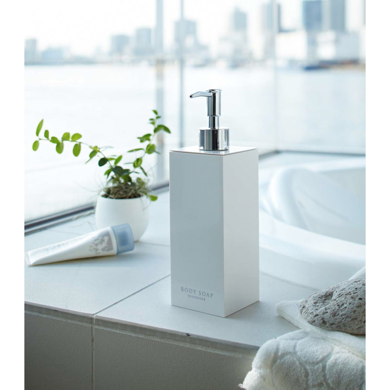 White ABS Plastic Square Body Soap Dispenser with Stainless Steel Pump