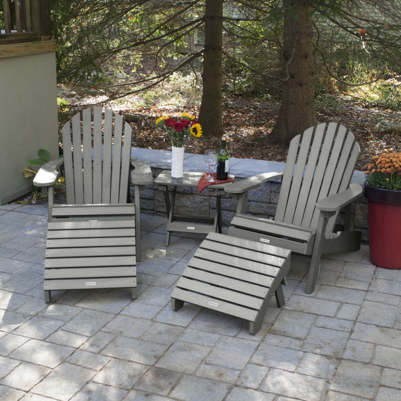 Chaise Adirondack pliante en plastique / résine avec repose-pieds / table Anette, Teck côtier