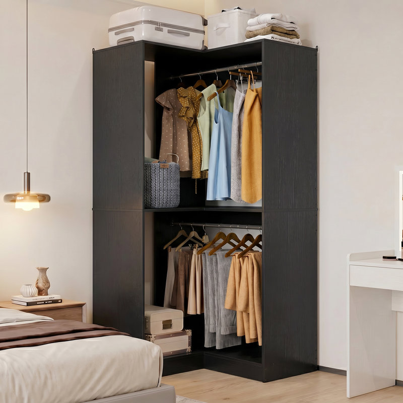 32'' W Corner Closet System with Hanging Rod, Black