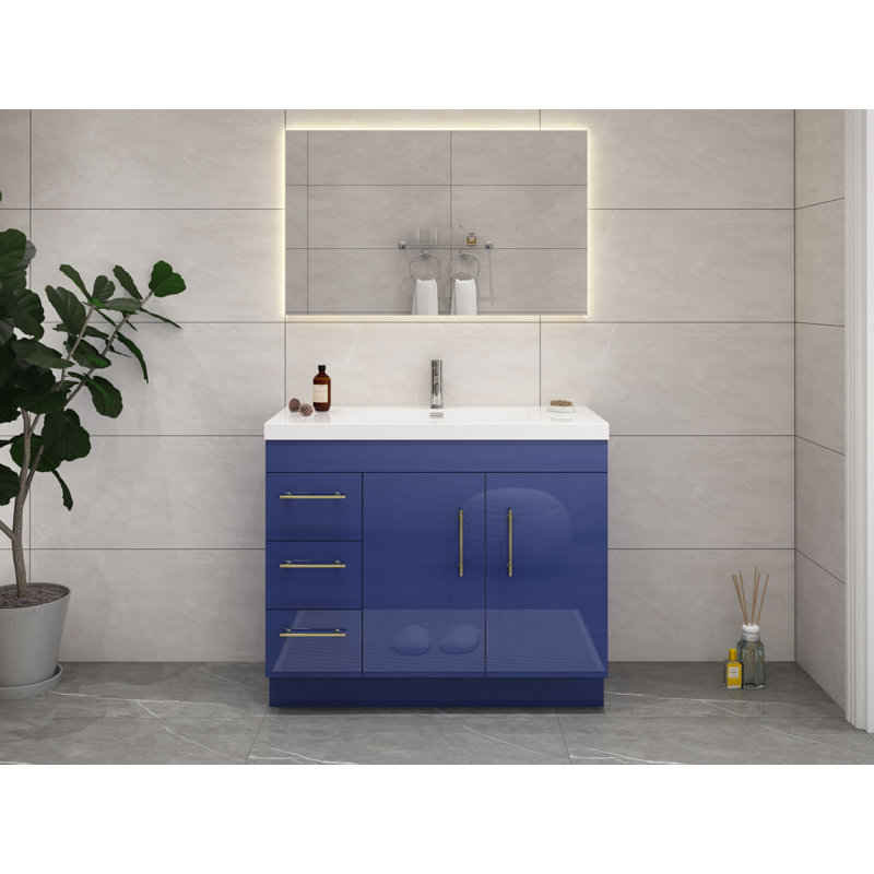 Ensemble de meuble-lavabo simple 42 po Carliss, Bleu nuit brillant, Argent