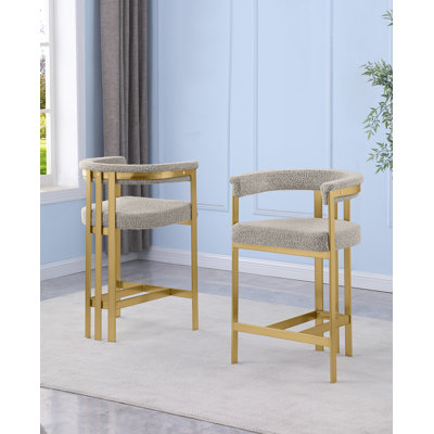 Counterheight & Barstool Boucle Fabric Chairs with Brushed Matte Chrome