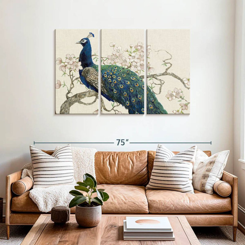 Brampt paon et fleurs II, H 36 po x l 57 po