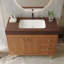 Meuble-lavabo autoportant avec comptoir en faux marbre, lavabo en céramique, 5 tiroirs et pieds en acier inoxydable