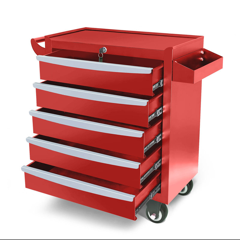 5-Drawer Rolling Tool Chest, Metal Tool Box with Wheels & Lock Garage Storage Cabinets, Red