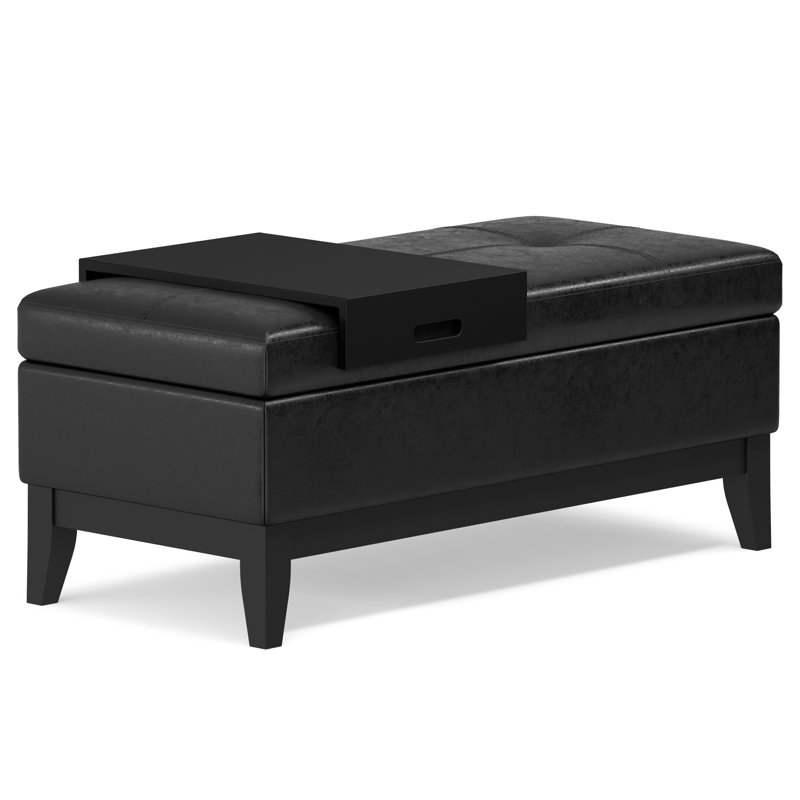Oregon 42"W Upholstered Vegan Leather Contemporary Rectangular Lift-Up Storage Ottoman Bench with Tray and Hidden Storage