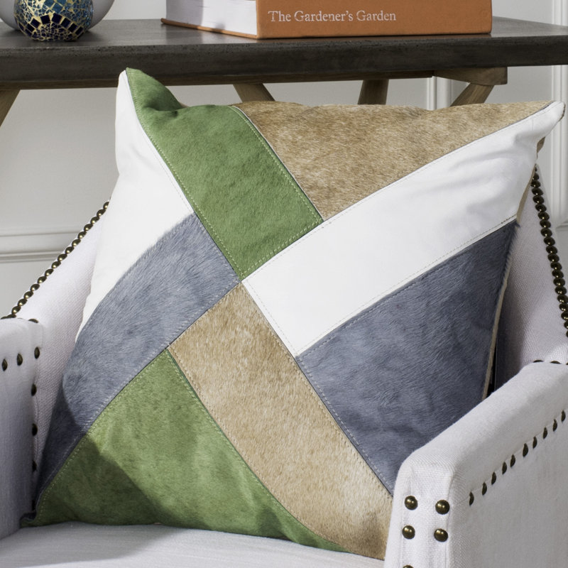 Clovis 20'' Beige and Gray Geometric Cowhide Pillow