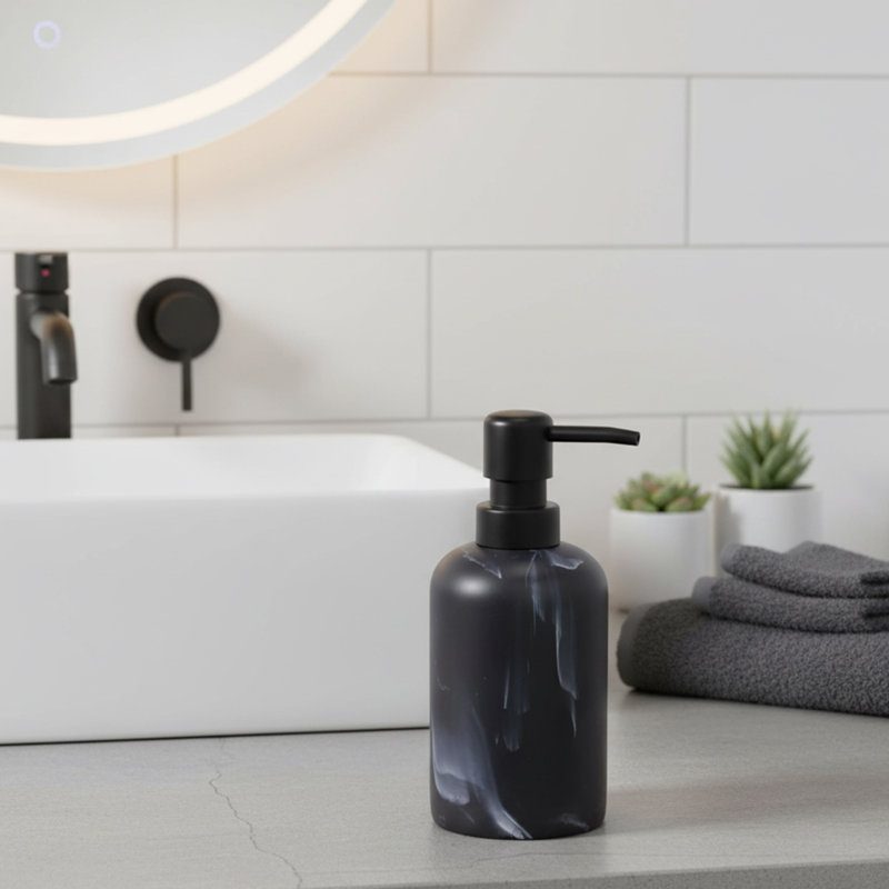 Marble Resin Soap Dispenser with Black Pump, Black