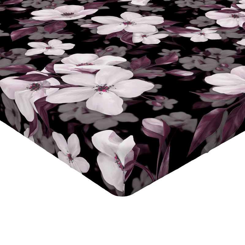 Drap-housse Ambesonne, Drap-housse très grand californien, Mauve pâle / prune / motif floral gris pâle