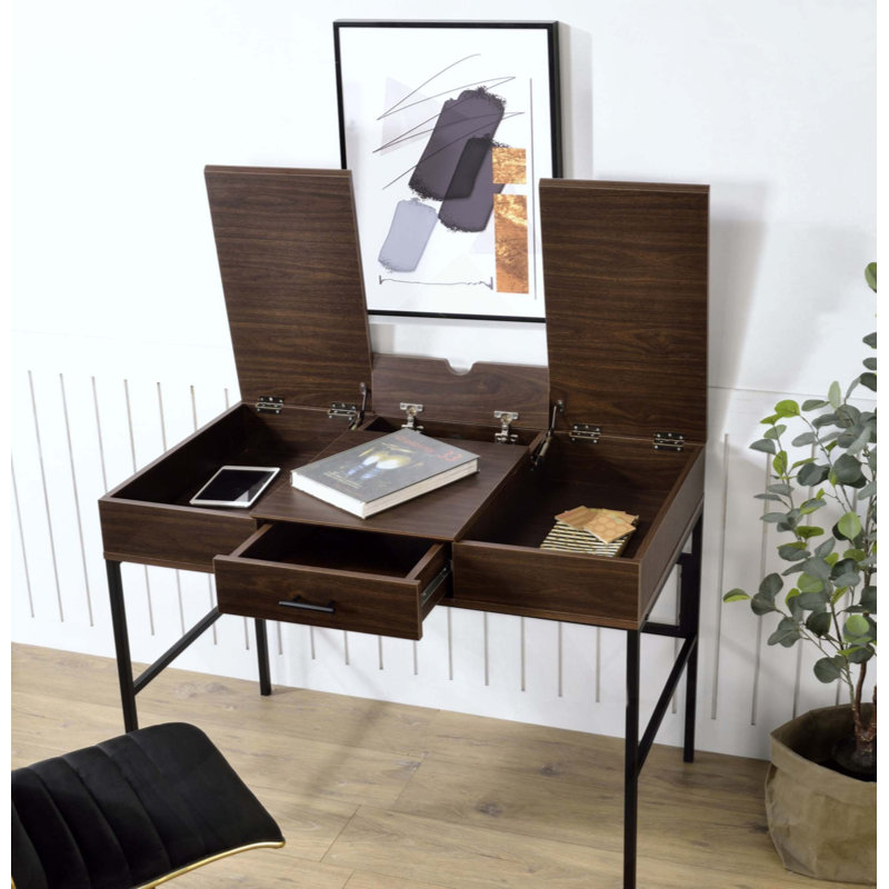 Bureau d'écriture moderne avec port USB et beaucoup de rangement, parfait pour le bureau à domicile et les espaces d'étude.