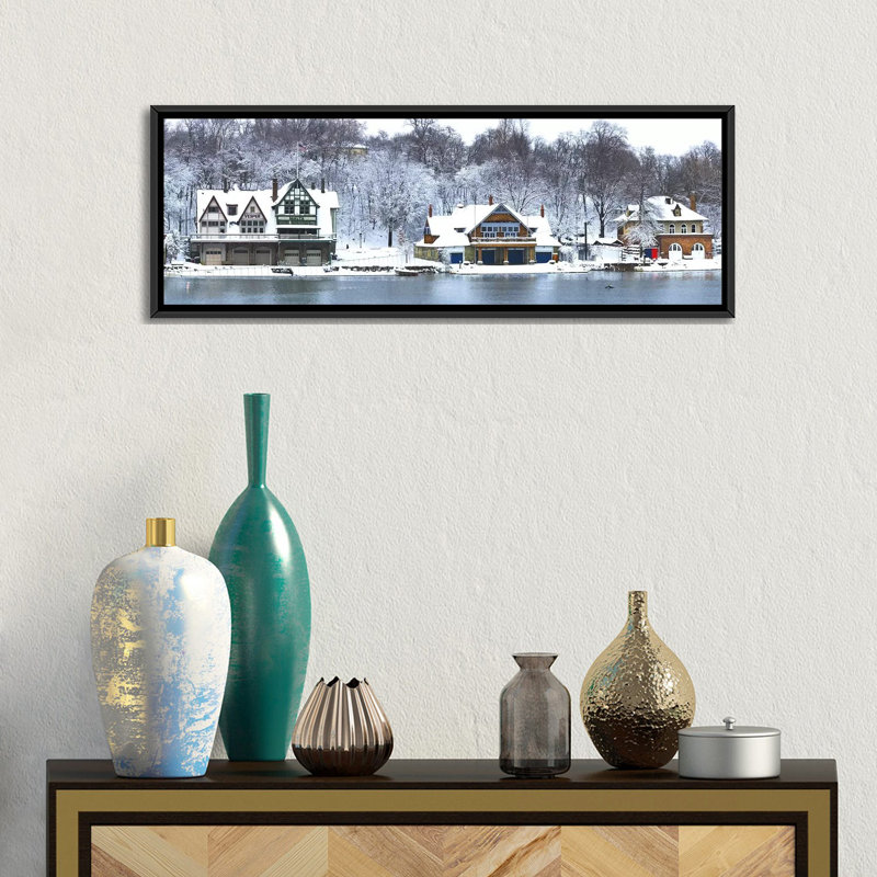 " Boathouse Row At The Waterfront, Schuylkill River, Philadelphia, Pennsylvania, USA " by Panoramic Images, Black Framed