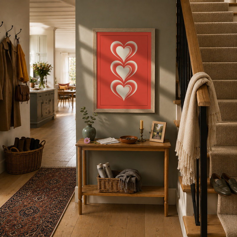 Stacked Hearts in Red Modern - Framed Print, A4 - 29.7 x 21.0 cm, Oak